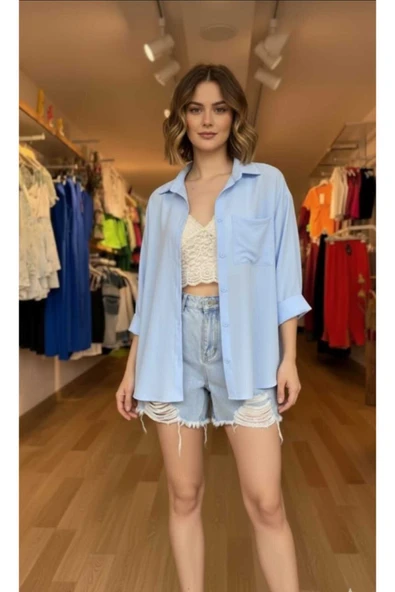 blackbonds Kadın Keten Gömlek Yazlık Oversize Gömlek Yeni Sezon ürün görseli 1