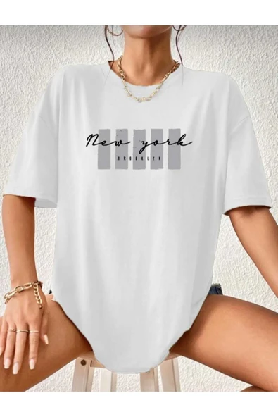 KOZİA OUTDOORS malkoçbey newyork broklıyn baskılı overisze unisex basic t-şhirt ürün görseli 1