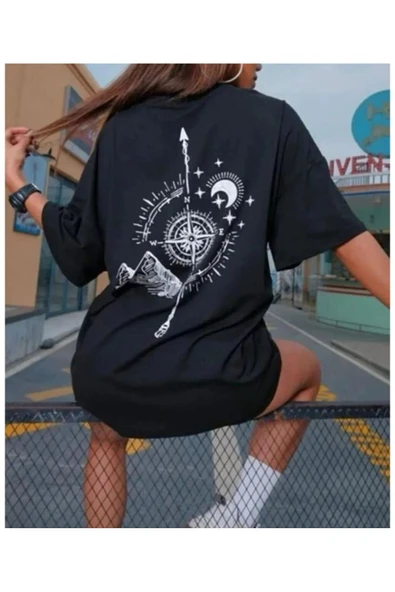 KOZİA OUTDOORS malkocbey PUSULA SIRT baskılı siyah oversize unisex t-şhirt ürün görseli 1