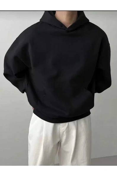 blackbonds Unisex Düz Siyah Kapüşonlu Sweatshirt ürün görseli 1