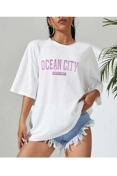 KOZİA OUTDOORS malkoçbey ocean city baskılı oversize unisex basic t-şhirt ürün görseli 1