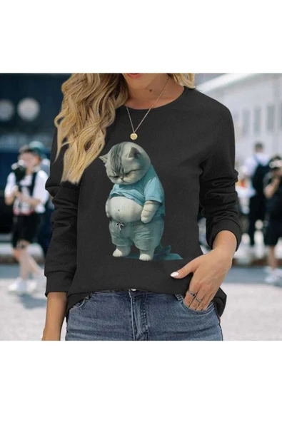 KOZİA OUTDOORS malkoçbey şişman kedi figürlü sweatşhirt ürün görseli 1