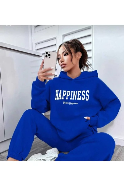 KOZİA OUTDOORS HAPPINES BASKILI KAPÜŞONLU OVERSİZE UNİSEX SWETŞHİRT ürün görseli 1