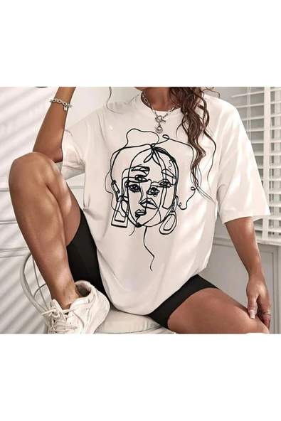 KOZİA OUTDOORS Kadın siyah Yüz Baskı Detaylı Oversize T-shirt Bol Kesim Rahat Kesim ürün görseli 1