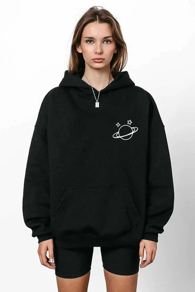 blackbonds Gezegen Baskılı Oversize Kapüşonlu Sweatshirt ürün görseli 1