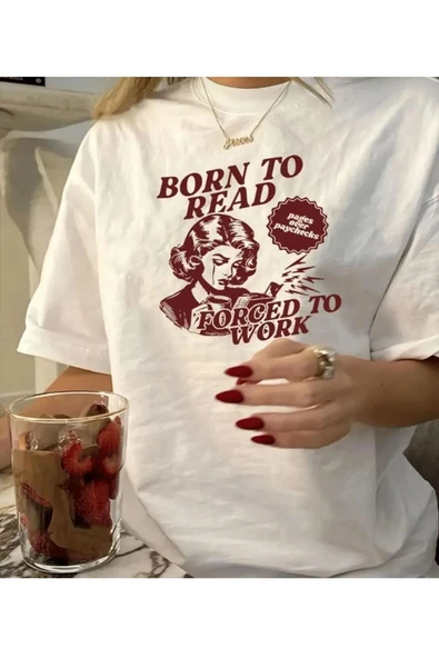 KOZİA OUTDOORS born to read baskılı basic bisiklet yaka kadın tişört ürün görseli 1