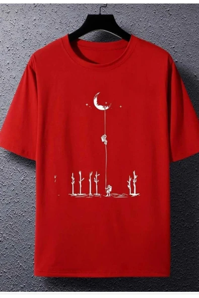 KOZİA OUTDOORS aya tırmanan astronot baskılı oversize basic o yaka unisex t-şhirt ürün görseli 1