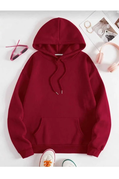 KOZİA OUTDOORS malkoçbey bordo kapüşonlu oversize unisex swetşhirt ürün görseli 1