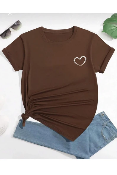 KOZİA OUTDOORS malkocbey minimal kalp kahverengi baskılı t-şhirt ürün görseli 1