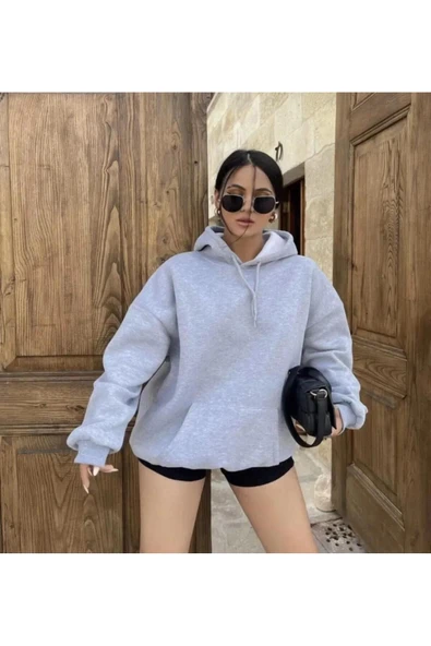 KOZİA OUTDOORS Unisex Düz GRİ Kapüşonlu Sweatshirt ürün görseli 1