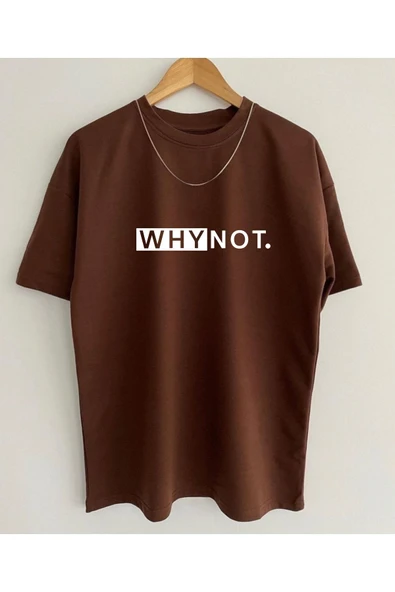 CMKTEKS Unisex Why Not Siyah Oversize Bisiklet Yaka Baskılı T-shirt ürün görseli 1