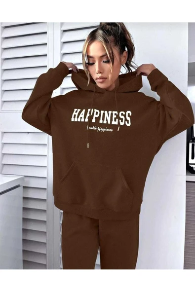 KOZİA OUTDOORS HAPPINES BASKILI KAPÜŞONLU OVERSİZE UNİSEX SWETŞHİRT ürün görseli 1