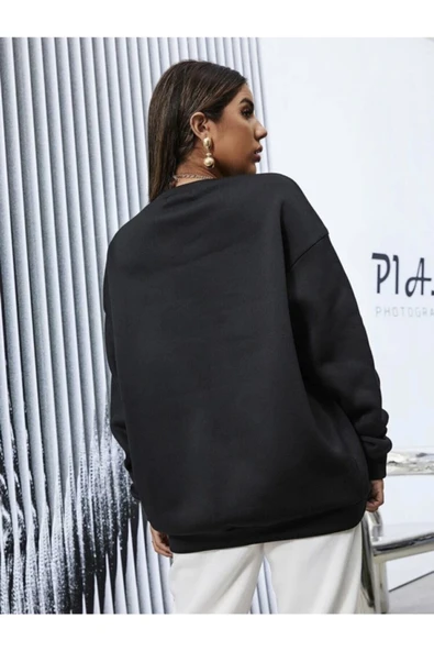blackbonds Kadin Siyah Brooklyn Oversize Sweatshirt - Resim 2