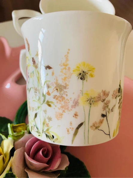 İrlanda Porseleni Nutmeg Bone China Kemik Porselen Sarı Papatya Çiçek Desenli Kupa/Mug ürün görseli 1