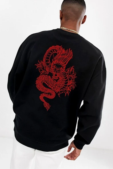 Pasage Arka-ön Dragon Baskılı Siyah Sweatshirt ürün görseli 1
