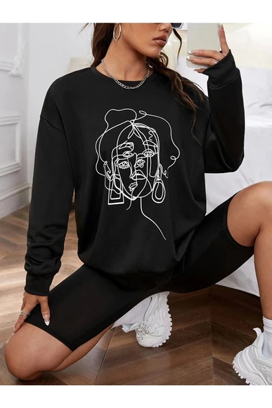 BOHEMGİYİM Siyah Oversize Figure Sweatshirt ürün görseli 1