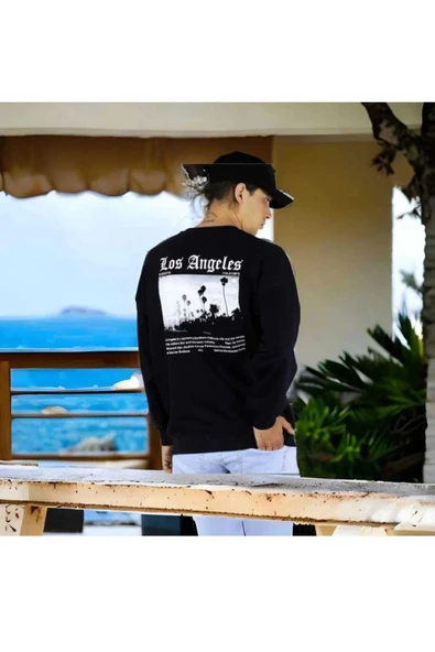 KOZİA OUTDOORS malkoçbey los angeles sırt  baskılı o yaka oversize unisex swetşhirt ürün görseli 1