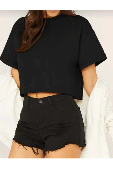 KOZİA OUTDOORS vengeance baskısız oversize siyah crop t-şhirt ürün görseli 1