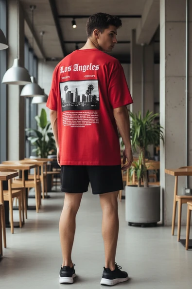 KOZİA OUTDOORS los angeles sırt baskılı o yaka oversize unisex basic t-şhirt ürün görseli 1