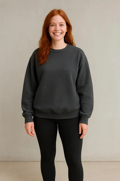 KOZİA OUTDOORS unisex baskısız füme renk basic bisiklet yaka swatşhirt ürün görseli 1