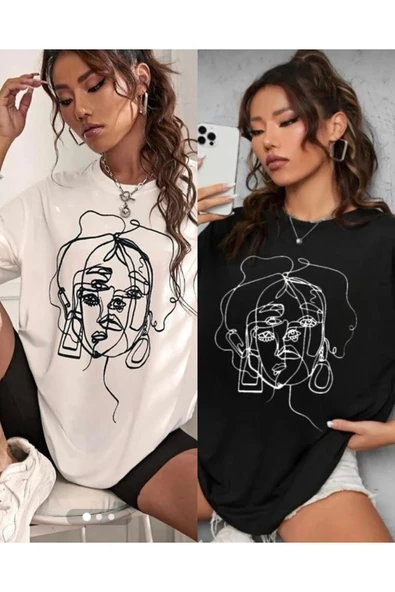 KOZİA OUTDOORS Kadın Siyah Ve Beyaz 2'li Paket Bisiklet Yaka tşhit ürün görseli 1