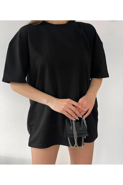 KOZİA OUTDOORS Unisex Pamuk Siyah Bisiklet Yaka Oversize T-shirt ürün görseli 1