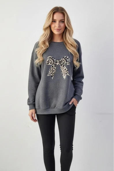 blackbonds baskılı bisiklet yaka kadın basic sweatshirt - Resim 5