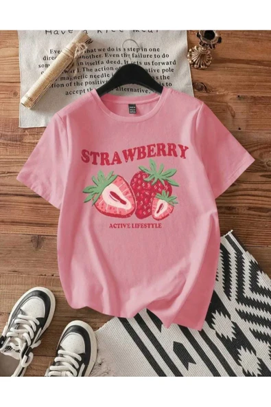 KOZİA OUTDOORS malkoçbey çilek baskılı oversize unisex basic t-şhirt ürün görseli 1