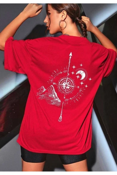 KOZİA OUTDOORS pusula sırt baskılı oversize basic o yaka unisex t-şhirt ürün görseli 1