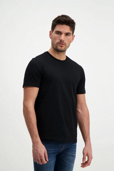 Lafarque Erkek Siyah Bisiklet Yaka Slim Fit Basic T-shirt ürün görseli 1