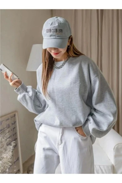 blackbonds unisex blackbonds Gri Düz Bisiklet Yaka Sweatshirt ürün görseli 1