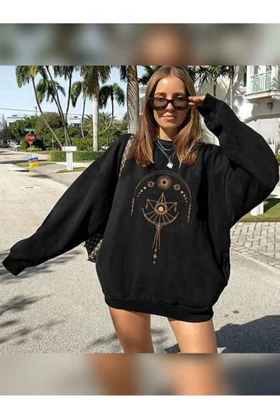 blackbonds Kadın Bakır Terazi Baskılı Oversıze Unısex Sweatshirt Uzun Blckbnds ürün görseli 1
