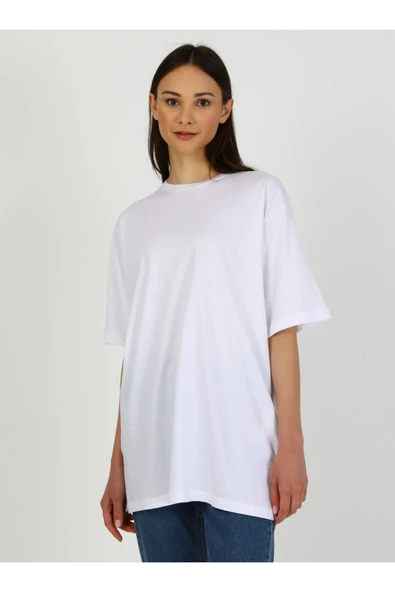 Benin Pamuk Kumaşlı Rahat Kalıp T-shirt - Beyaz - ürün görseli 1