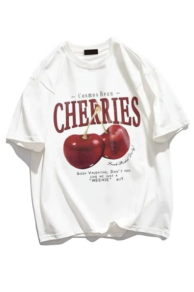 Meyar Red Cherries Baskılı Oversize Unisex Tshirt ürün görseli 1