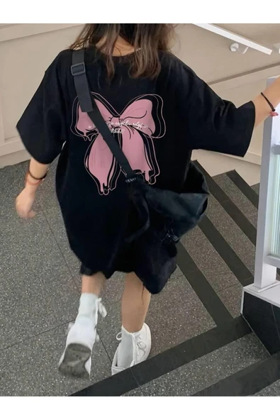 Oldeys Y2k  Sırt Baskılı Kurdele Oversize T-shirt ürün görseli 1