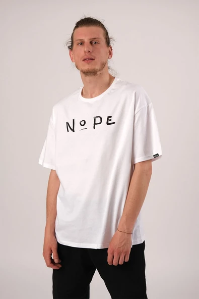 Pasage Oversize Nope Baskılı Beyaz Tshirt ürün görseli 1