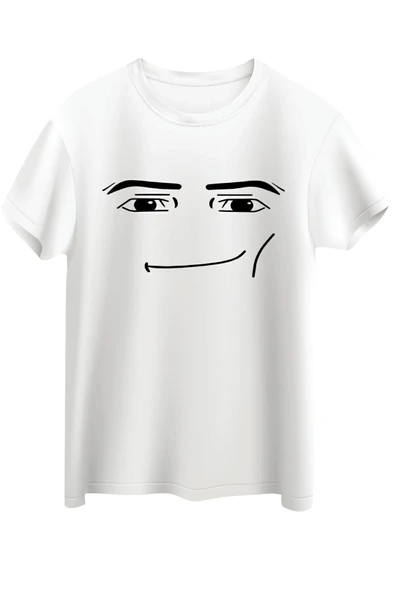 Butik Roblox Face Man Tişört Beyaz Unisex Tshirt ürün görseli 1