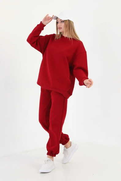 batı Bebe Mavisi Bisiklet Yaka Oversize Sweetshirt - Resim 4