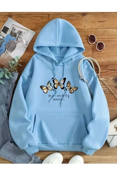 KOZİA OUTDOORS malkoçbey beautıful 3 kelebek baskılı kapüşonlu sweatşhirt ürün görseli 1