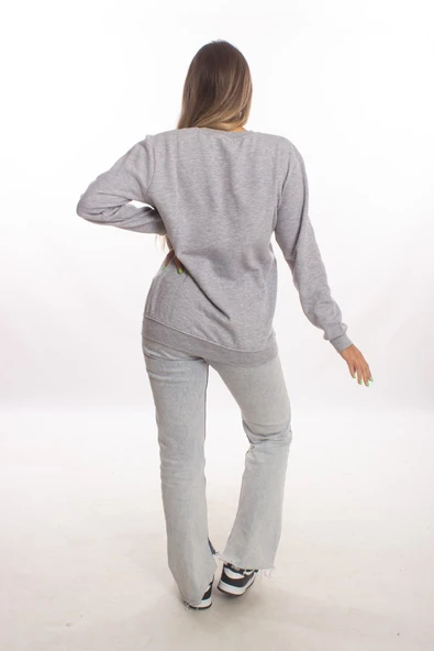 blackbonds Kadin Gri Basic Oversize Sweatshirt - Resim 3