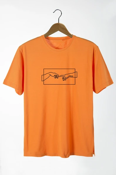 Pasage Azurco Oversize Önü Adem’in Yaratılışı El Baskılı Turuncu T-shirt ürün görseli 1