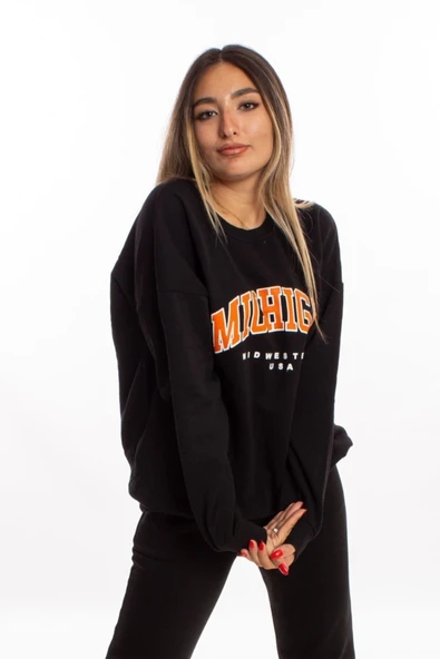 blackbonds Siyah Oversize Mıchıgan Sweatshirt - Resim 3