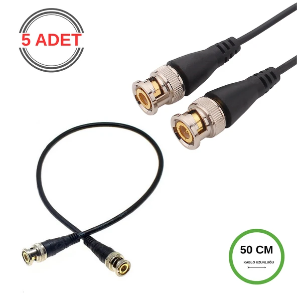 BNC Kablo Erkek-Erkek Hazır Uçlu 0.5 Mt - Siyah CCTV Görüntü Sinyal Kablosu - 5 Adet ürün görseli 1