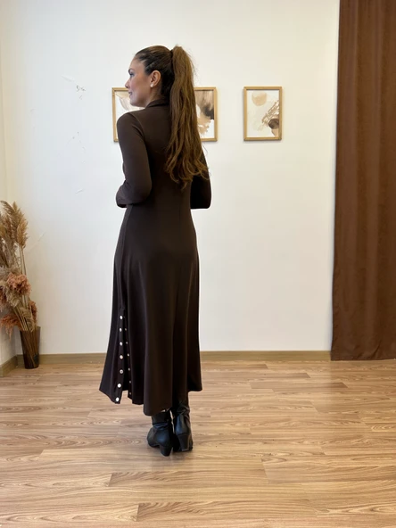 Çıtçıt Detaylı Uzun Triko Elbise - Resim 10