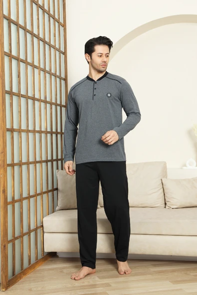 Erkek %100 Pamuklu Pijama Takımı-3 Düğmeli-12440 ürün görseli 1