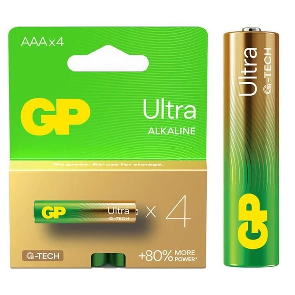 GP Ultra Alkalin AAA LR03 İnce Kalem Pil G-Tech (4'lü Paket) ürün görseli 1
