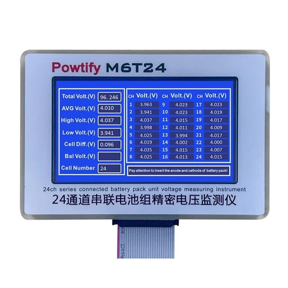 Powtify M6T24 24S Kanallı Yüksek Hassasiyetli Lityum Batarya Gerçek Zamanlı Voltaj Analizörü ürün görseli 1