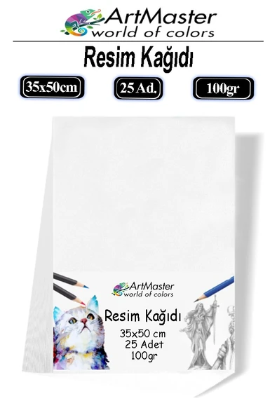 Resim Kağıdı 35X50 25 Li Paket 100 gr 1 Paket 35*50 Resim Kartonu Kuru Boya Pastel Boya Guaj Boya Sulu Boya Resim Sanatı ürün görseli 1