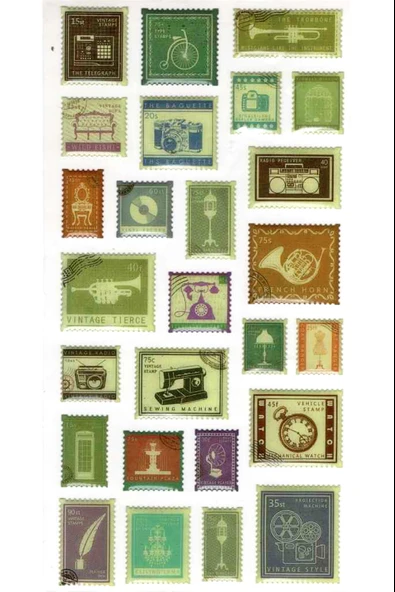 Vintage Sticker Pul Retro Style Kabartmalı Stiker Çıkartma Etiket 9x17 cm - Mektup Pulu ürün görseli 1