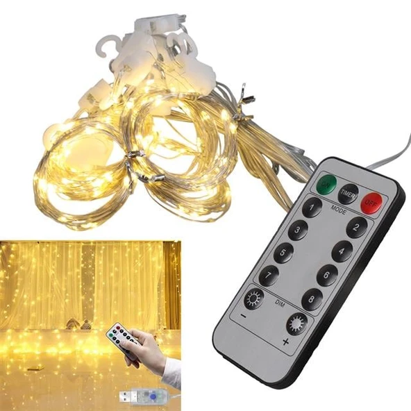 Winnboss EKL-11 300 Günışığı Ledli Peri Motifli 3X3 Perde Dekoratif Aydınlatma 8 Modlu USB 5VDC Kumandalı ürün görseli 1
